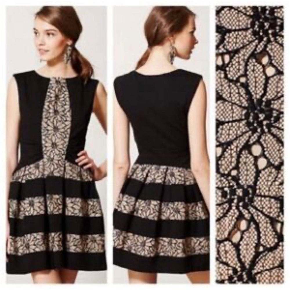 NWOT Eva Franco Black Lace Panel Fit Flare Dress Size 0 Made in USA
